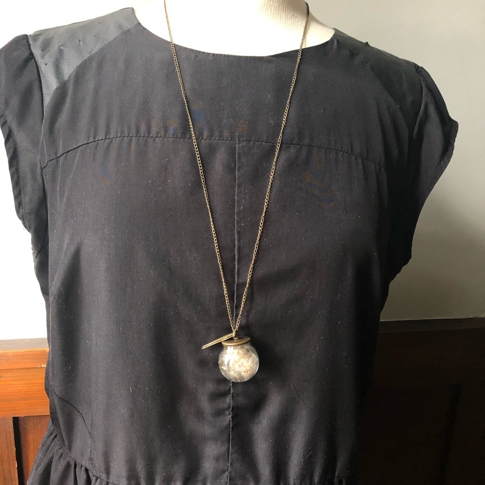 Long dandelion seed glove necklace with wings